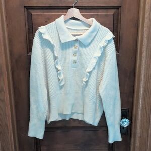 10 Crosby Derek Lam Cream Ruffled Sweater Sz XL